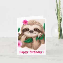 Cute Baby Sloth Hanging i Träd Helgkort