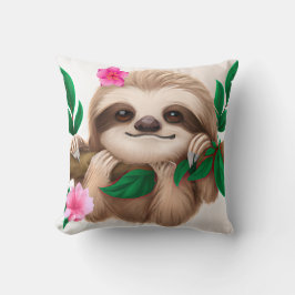 Cute Baby Sloth Hanging i Träd Kudde