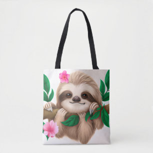 Cute Baby Sloth Hanging i Träd Tygkasse