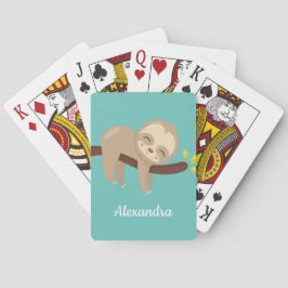 Cute Baby Sloth Kawaii Animal Illustration Teal Casinokort