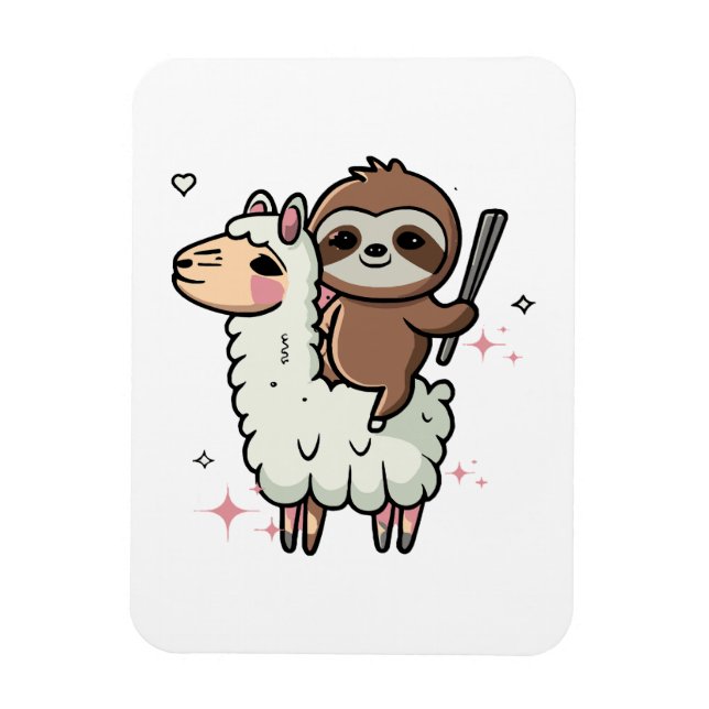 Cute Baby Sloth och Llama Magnet (Vertikal)