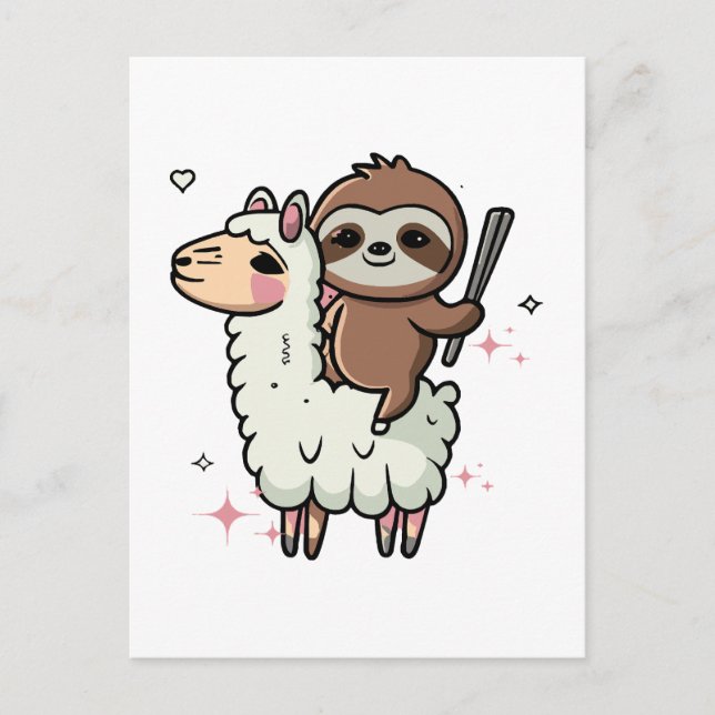 Cute Baby Sloth och Llama Vykort (Framsida)