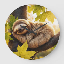 Cute Baby Sloth Sleeping i träd Stor Klocka