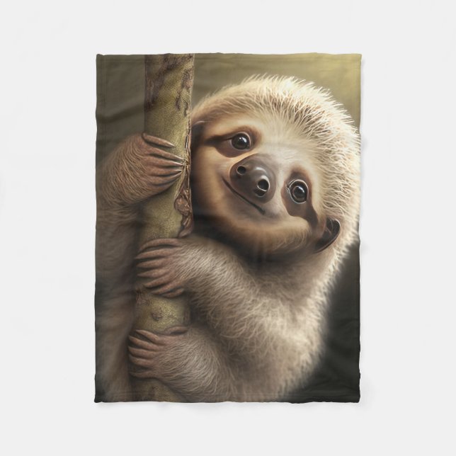 Cute Baby Sloth Smiling Wildlife Nature Animal Fleecefilt (Framsidan)