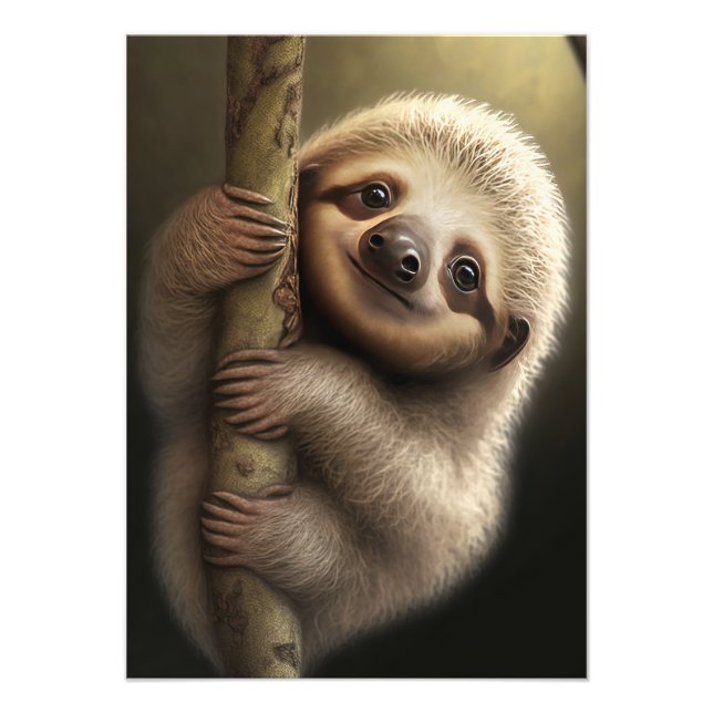 Cute Baby Sloth Smiling Wildlife Nature Animal Fototryck (Framsidan)