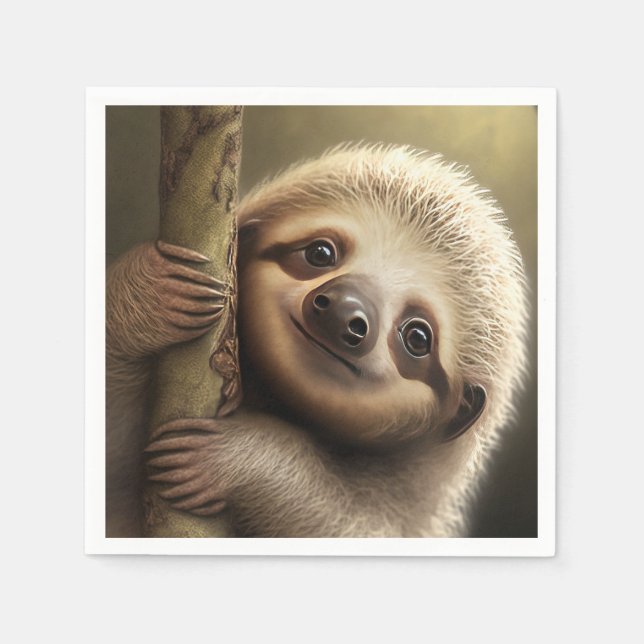 Cute Baby Sloth Smiling Wildlife Nature Animal Pappersservett (Framsidan)
