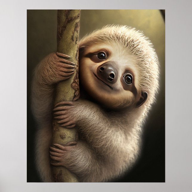 Cute Baby Sloth Smiling Wildlife Nature Animal Poster (Framsidan)