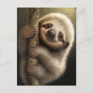 Cute Baby Sloth Smiling Wildlife Nature Animal Vykort