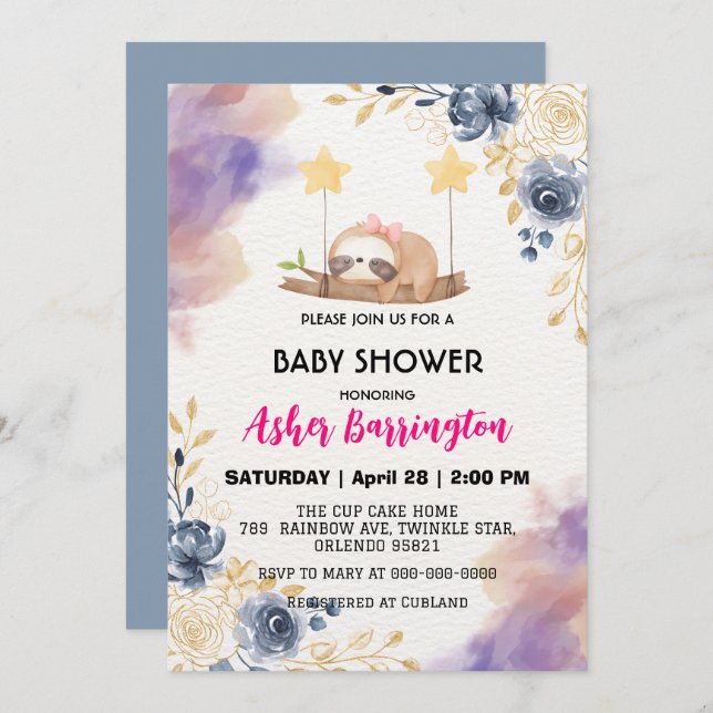 Cute Baby-sluttningen, färglös blomsterdusch party Inbjudningar (Fram/baksida)