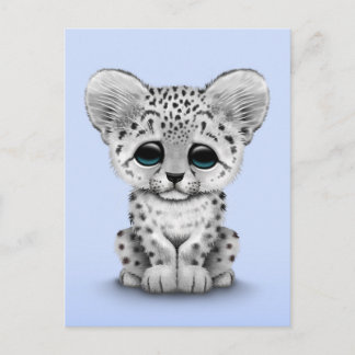 Cute Baby Snö Leopard Unge på ljusblått Vykort