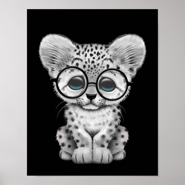 Cute Baby Snö Leopard Unge på svart Poster (Framsidan)