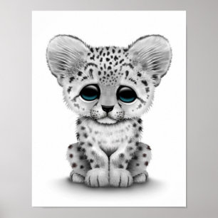Cute Baby Snö Leopard Unge på vitt Poster