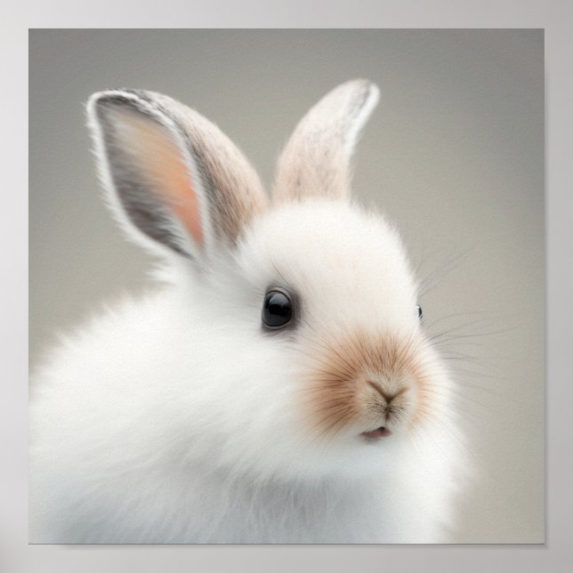 Cute Baby Snowshow Hare Porträtt (Bunny) | 1:1 Poster (Framsidan)
