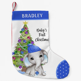 Cute BABY som FIRST CHRISTMAS Boy Elephant Blue Liten Julstrumpa
