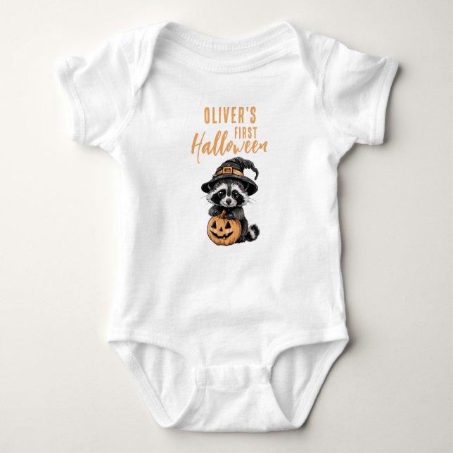 Cute Baby som First Halloween Raccoon T Shirt (Framsida)