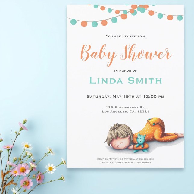 Cute Baby, sömnbabystövel Inbjudningar (Skapare uppladdad)