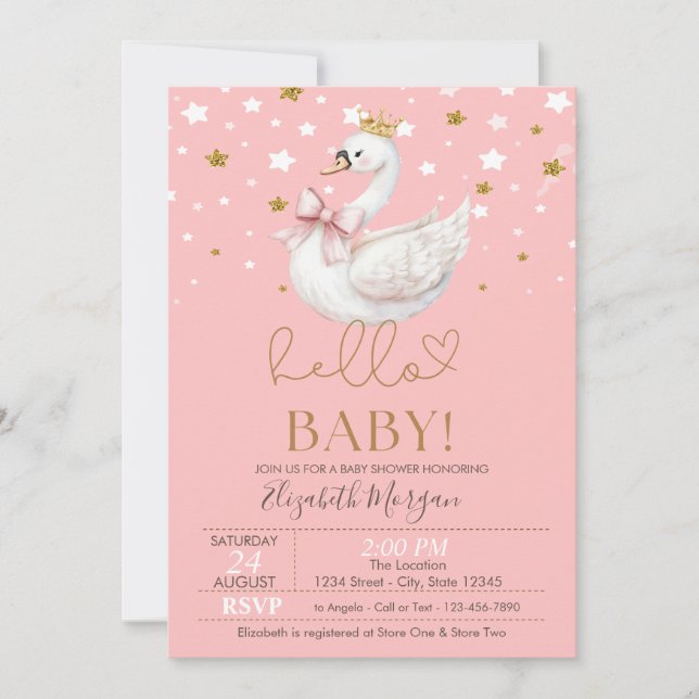 Cute Baby Swan Stars Baby Shower Inbjudningar (Framsida)