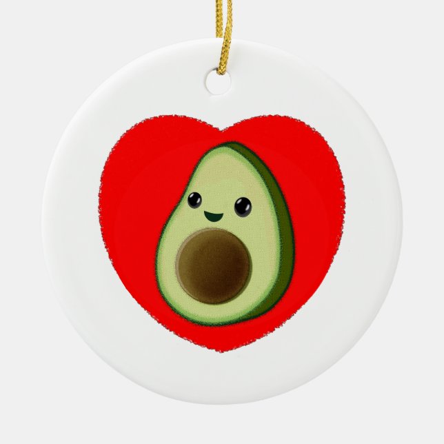 Cute Baby Tecknad avocado i rött hjärta Julgransprydnad Keramik (Framsidan)