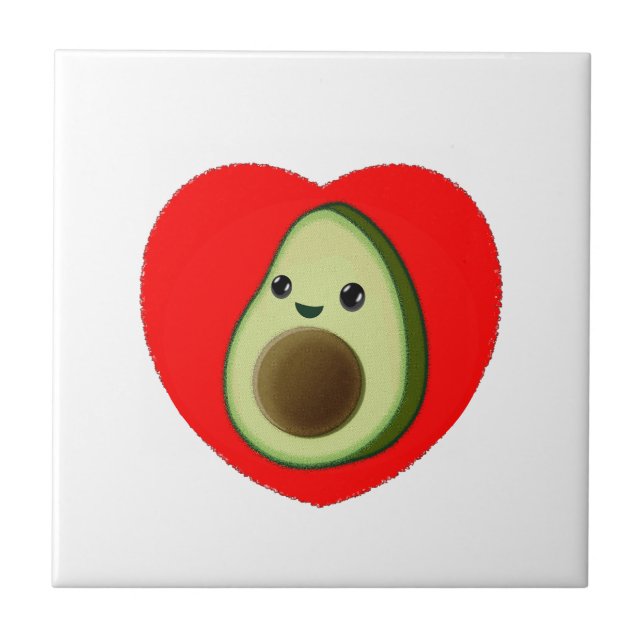 Cute Baby Tecknad avocado i rött hjärta Kakelplatta (Framsidan)