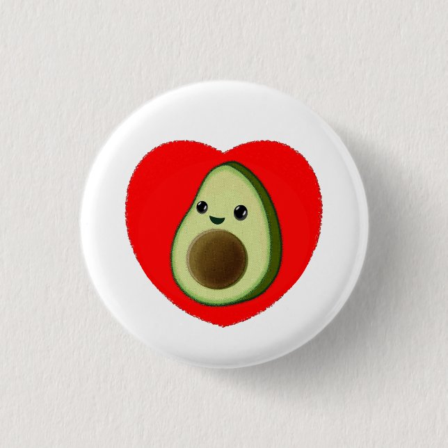 Cute Baby Tecknad avocado i rött hjärta Knapp (Framsida)