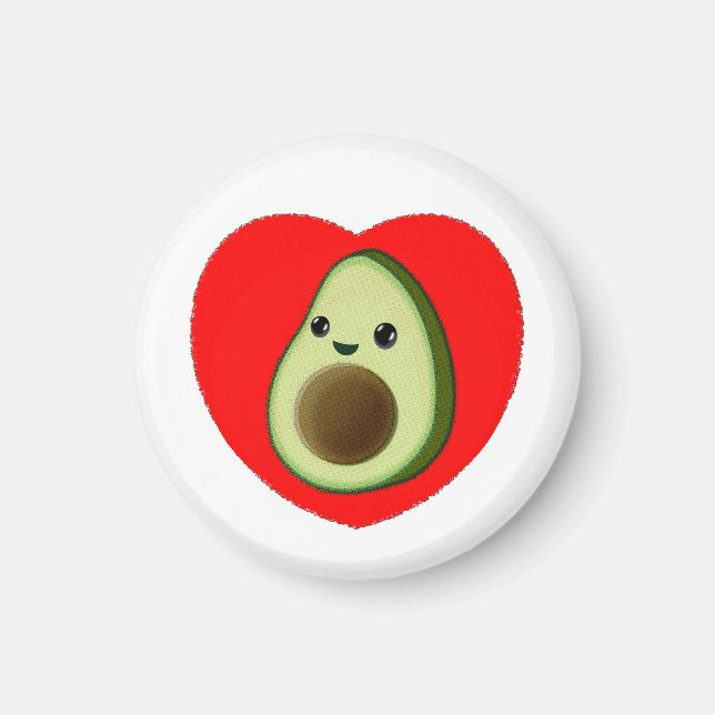 Cute Baby Tecknad avocado i rött hjärta Magnet (Framsidan)
