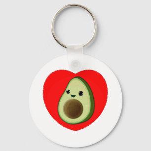Cute Baby Tecknad avocado i rött hjärta Nyckelring