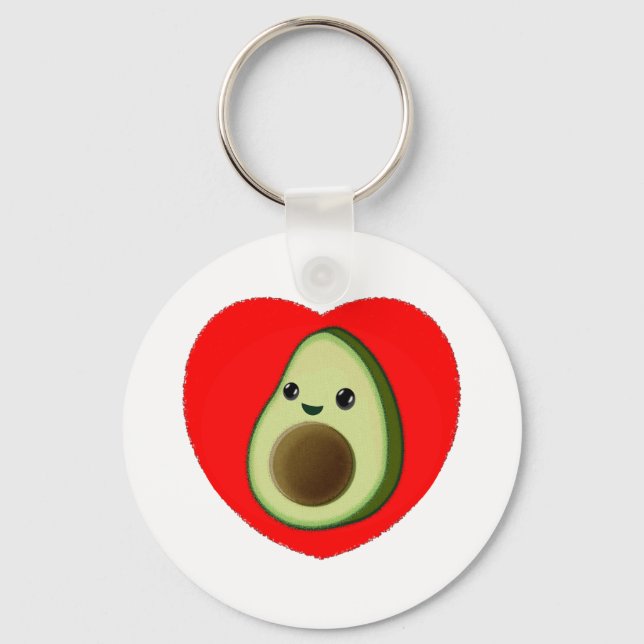 Cute Baby Tecknad avocado i rött hjärta Nyckelring (Framsida)
