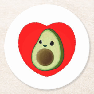 Cute Baby Tecknad avocado i rött hjärta Underlägg Papper Rund