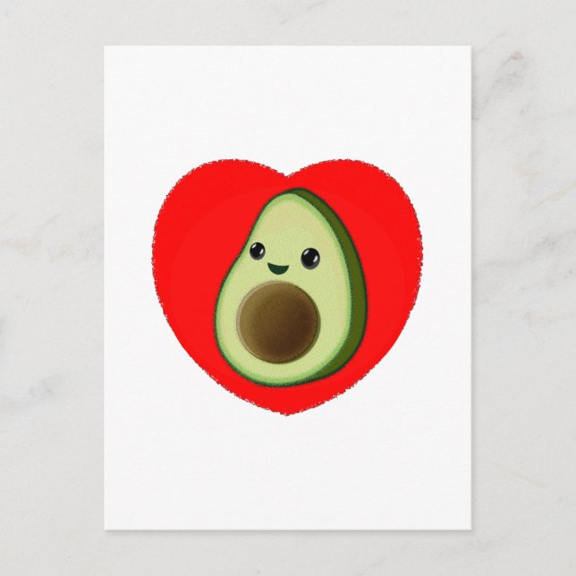 Cute Baby Tecknad avocado i rött hjärta Vykort (Framsida)