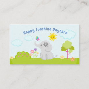 Cute Baby Tecknad Elephant och Butterfly Daycare Visitkort