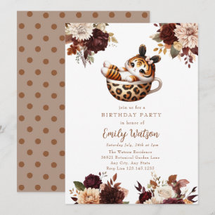 Cute Baby Tiger   Födelsedag Tea Party Inbjudningar