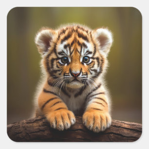Cute Baby Tiger Fyrkantigt Klistermärke