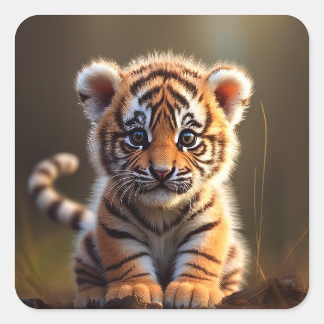 Cute Baby Tiger Fyrkantigt Klistermärke (Framsida)