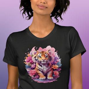 Cute Baby Tiger i Flowers T Shirt