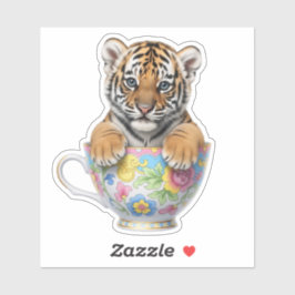 Cute Baby Tiger in Floral Custom-Cut Vinyl Sticker Klistermärken