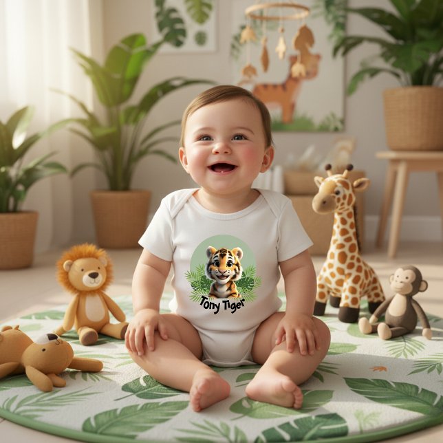 Cute Baby Tiger Jungle Nursery Personalized Name T Shirt (Skapare uppladdad)