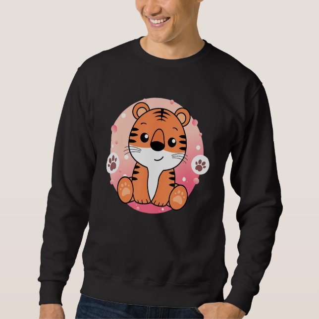 Cute Baby Tiger Lång Ärmad Tröja (Framsida)