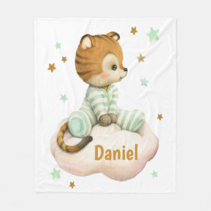Cute baby tiger sitta moln fleecefilt