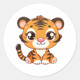 Cute Baby Tiger Sitta Runt Klistermärke