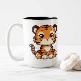 Cute baby tiger unge sitta Två-Tonad mugg