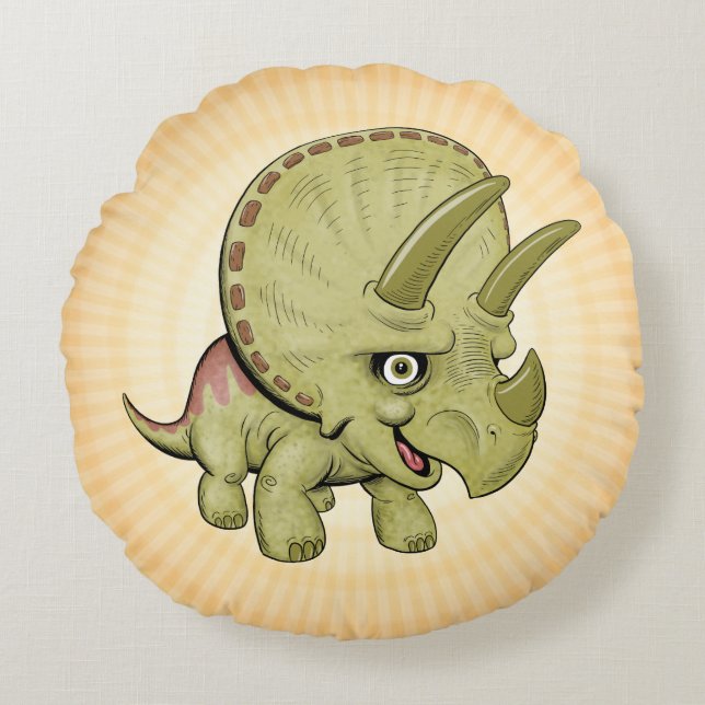 Cute Baby Triceratops Pillow Rund Kudde (Framsidan)