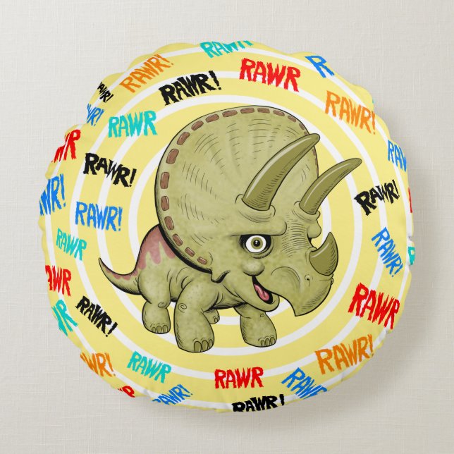 Cute Baby Triceratops RAWR Pillow Rund Kudde (Framsidan)