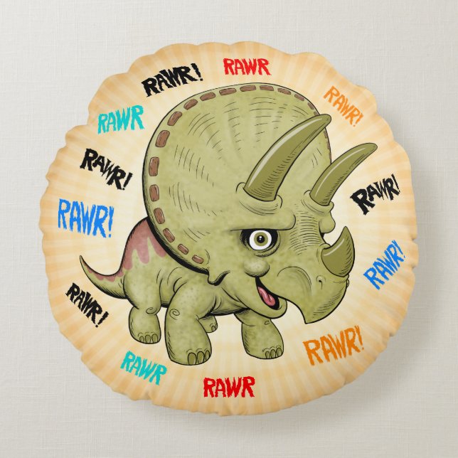 Cute Baby Triceratops RAWR Pillow Rund Kudde (Framsidan)