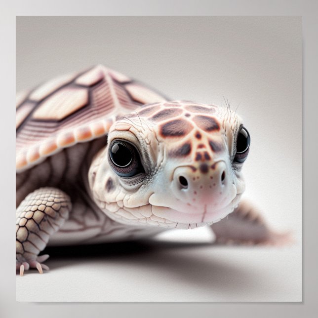 Cute Baby Turtle Porträtt | Fyrkant 1:1 Poster (Framsidan)