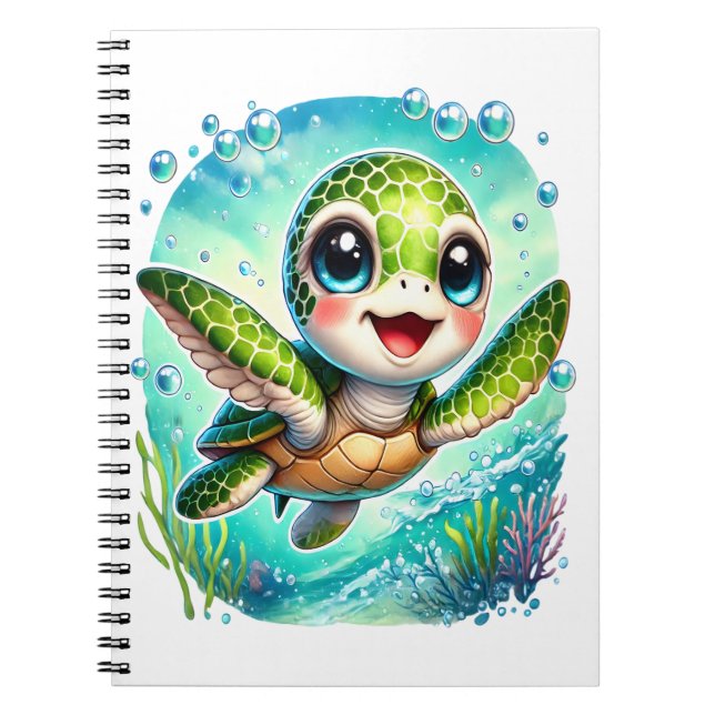 Cute Baby Turtle Swimming i Ocean Anteckningsbok (Framsidan)