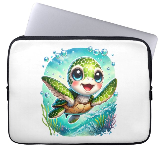 Cute Baby Turtle Swimming i Ocean Laptop Fodral (Framsidan)