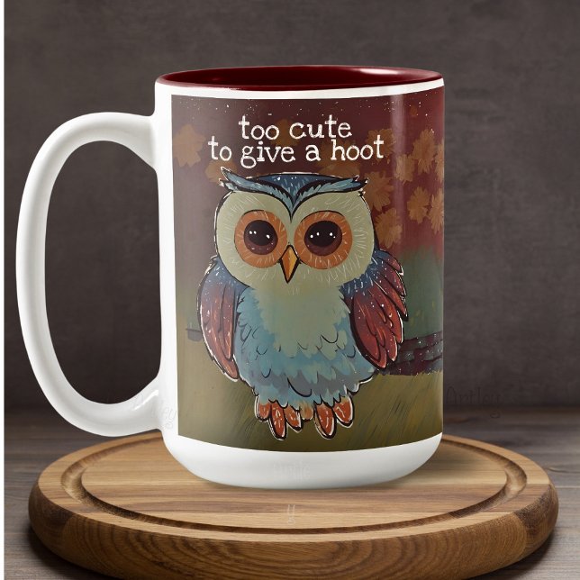 Cute Baby Uggla Folk Art Painting Hoot Två-Tonad Mugg (Skapare uppladdad)
