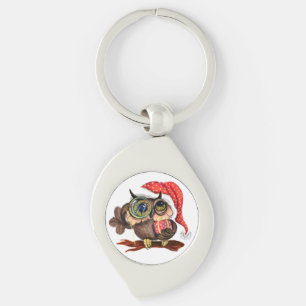 Cute Baby Uggla i julklapp och gåva - Roligt Swirl Silverfärgad Nyckelring
