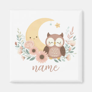 Cute baby uggla med måne magnet