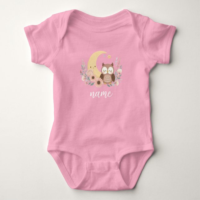 Cute baby uggla med måne t shirt (Framsida)